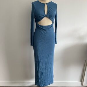 BLUE OPEN FRONT KNIT MAXI DRESS